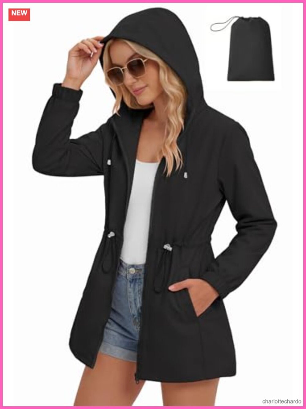 Women's Lightweight Waterproof Hooded Rain Jacket Packable